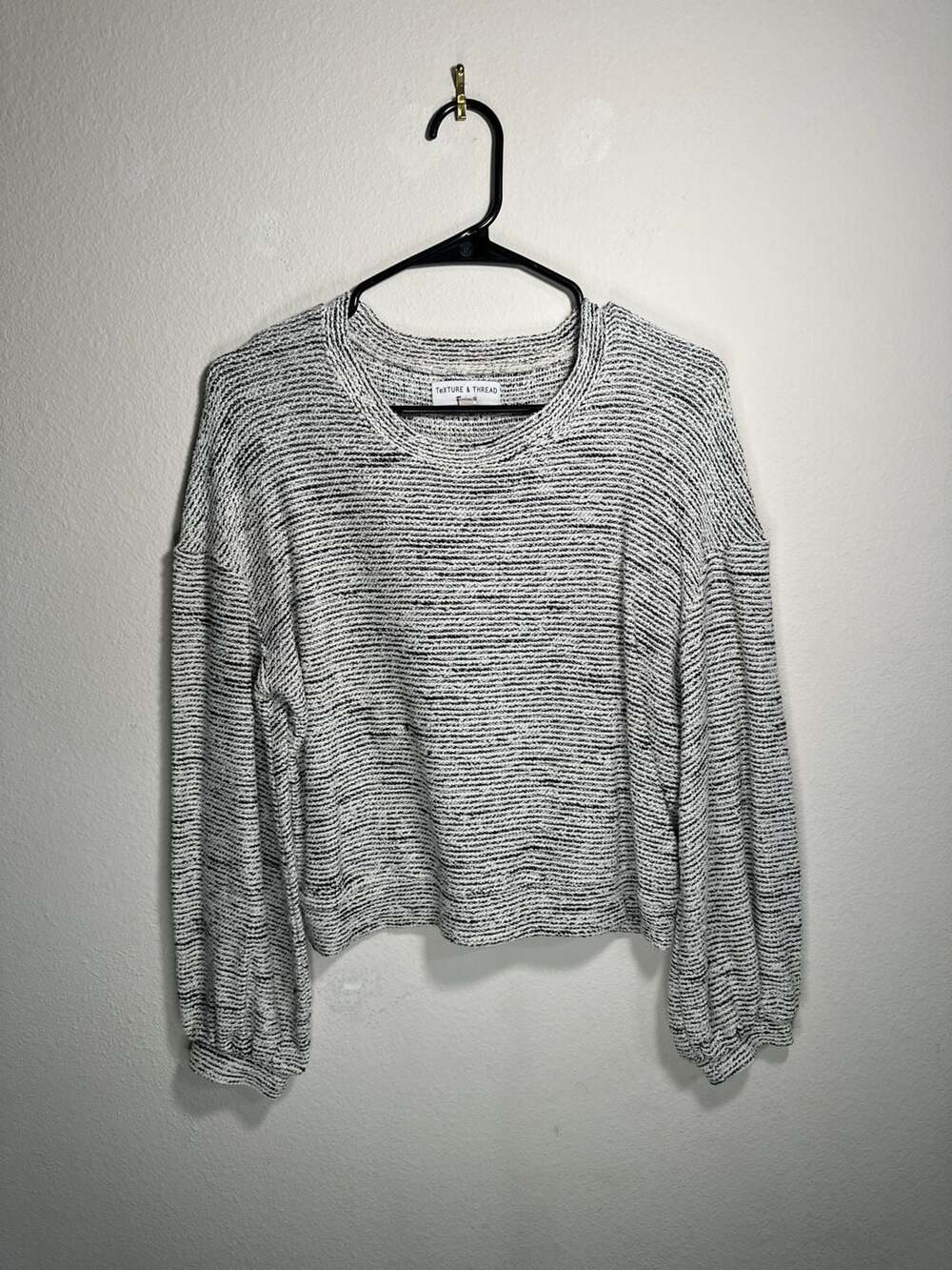 Madewell Texture & Thread Black and White Striped Bubble Sleeve Pullover Top